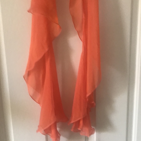 NWT Cascading coral silk flutter scarf. Matches the coral silk evening gown. - Picture 5 of 5